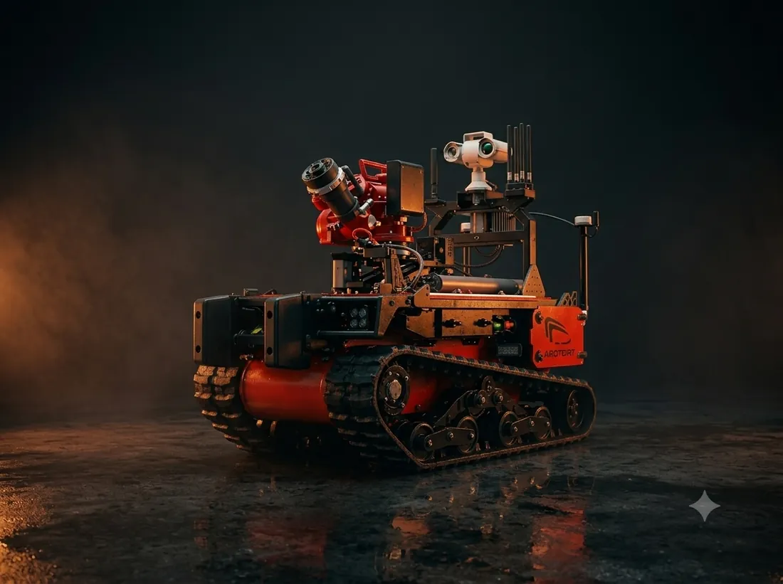 Vue de profil du robot pompier TEC800